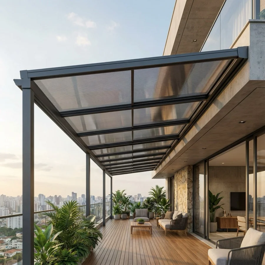 Toldo de Policarbonato Compacto — Toldos e Esquadrias
